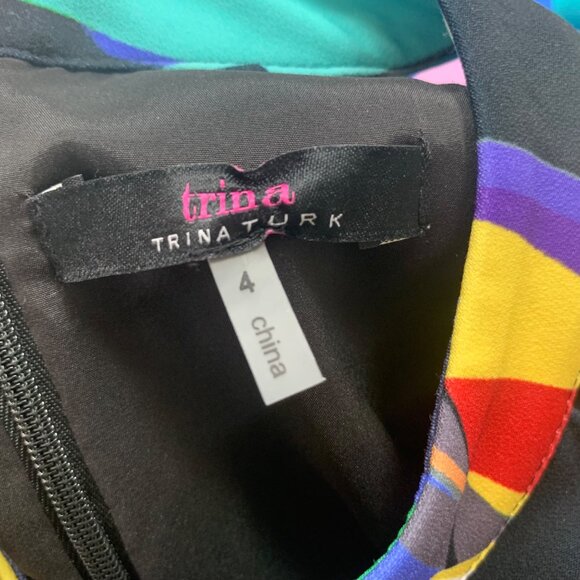 Trina Turk High Neck Sleeveless Dress Size 4 Multicolor Abstract Print Polyester - Picture 3 of 8